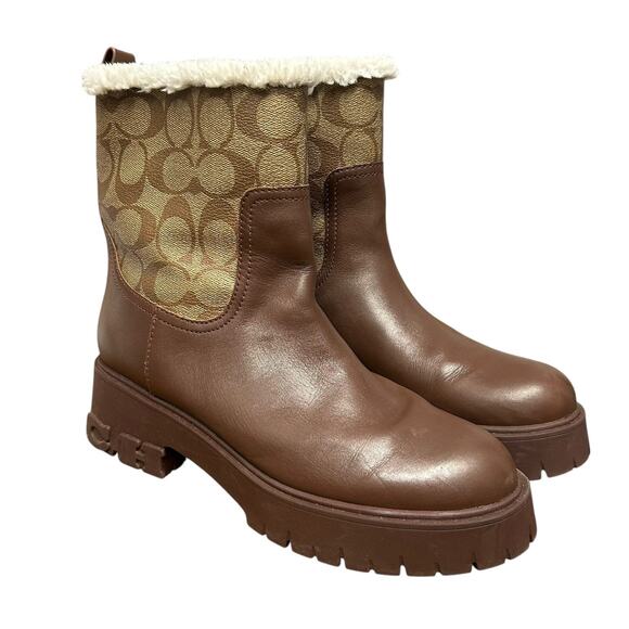 Coach Brown Tan Raina Boot In Signature C Jacquard Rain Boot Womens 7.5 - Picture 2 of 10